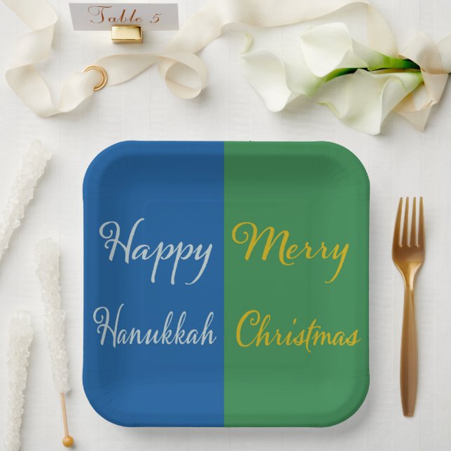 Assiettes En Carton Happy Hanukkah Merry Christmas Dual Holiday Design (Mariage)