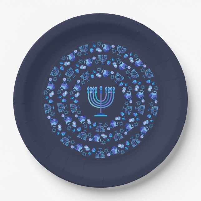 Assiettes En Carton Happy Hanukkah Party Beautiful Blue Decoration (Devant)