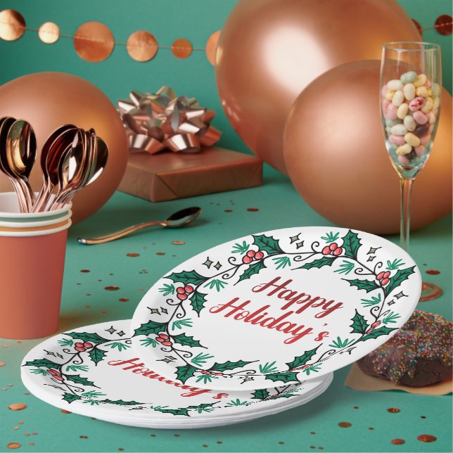 Assiettes En Carton Happy Holiday's Wreath Paper Plate (Multi)