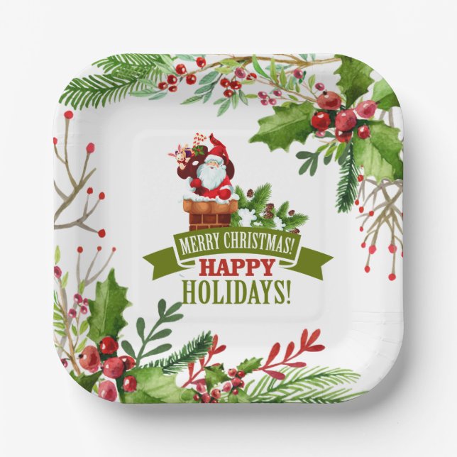 Assiettes En Carton Happy Holydays Plaque en papier (Recto)