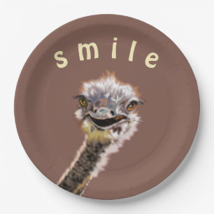 Assiettes En Carton Happy Ostrich Papier Plaques Souriez - Votre Texte