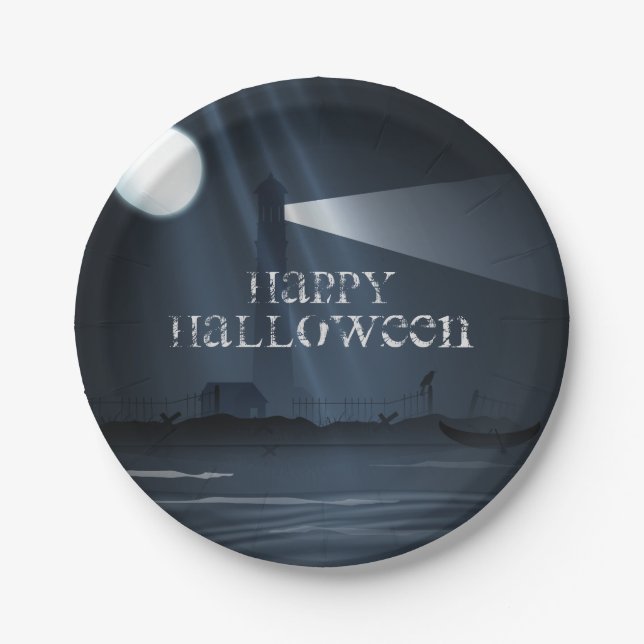 Assiettes En Carton Happy Phare d'Halloween aux Night Party Plates (Devant)