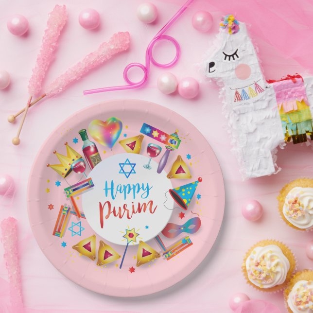 Assiettes En Carton Happy Purim Basket Gifts, Decoration, Ornaments (Fête)