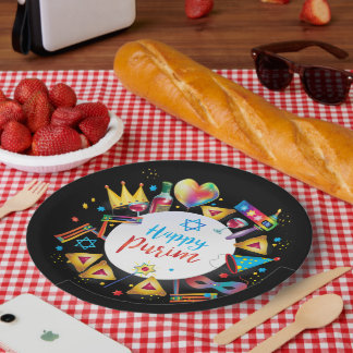 Assiettes En Carton Happy Purim Basket Gifts, Decoration, Ornaments