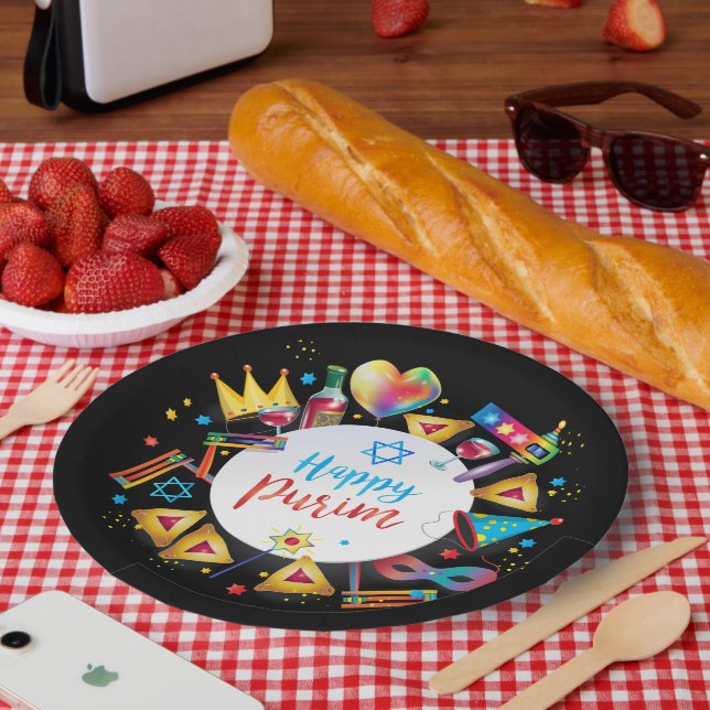 Assiettes En Carton Happy Purim Basket Gifts, Decoration, Ornaments (Pique-nique)