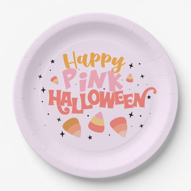 Assiettes En Carton Happy rose Halloween plaque papier (Devant)