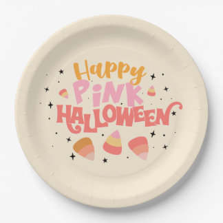 Assiettes En Carton Happy rose Halloween plaque papier