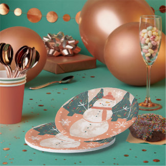 Assiettes En Carton Happy Snowman Plaque en papier