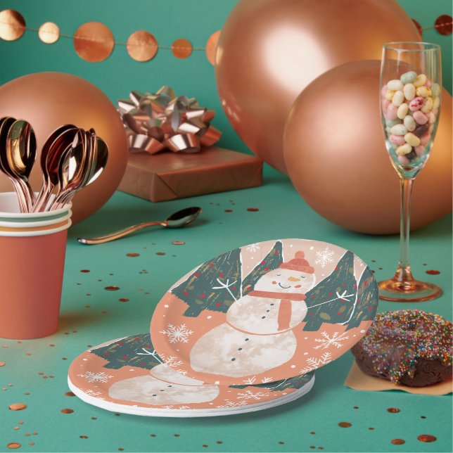 Assiettes En Carton Happy Snowman Plaque en papier (Multi)