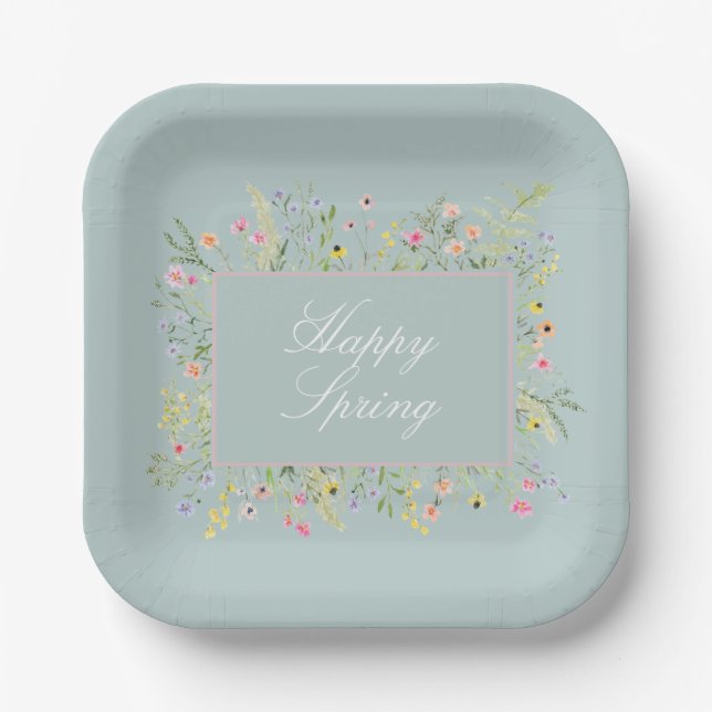 Assiettes En Carton Happy Spring Watercolor Wildflower  (Recto)