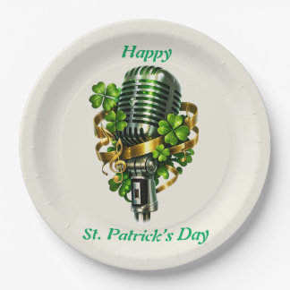 Assiettes En Carton Happy St. Patrick’s Day Shamrock & Microphone