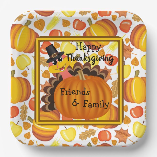 Assiettes En Carton Happy Thanksgiving Friends and Family (Recto)