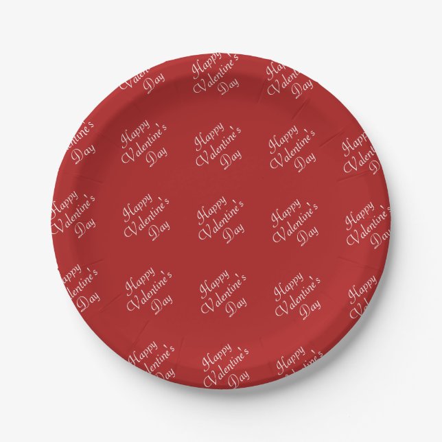 Assiettes En Carton Happy Valentines Day Text Pattern Stylish Round (Devant)