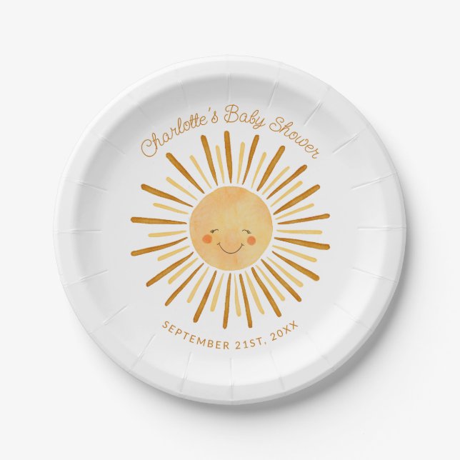 Assiettes En Carton Happy Yellow Sunshine Boho papier Baby shower (Devant)