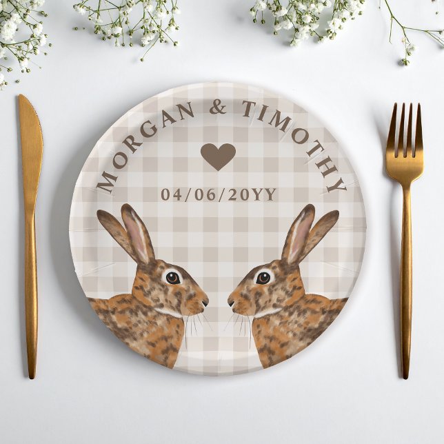 Assiettes En Carton Hare Bunny Heads With Names And Date Wedding (Créateur téléchargé)
