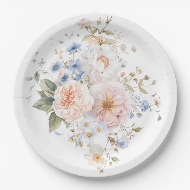 Assiettes En Carton Hargrove Blue Floral (Devant)