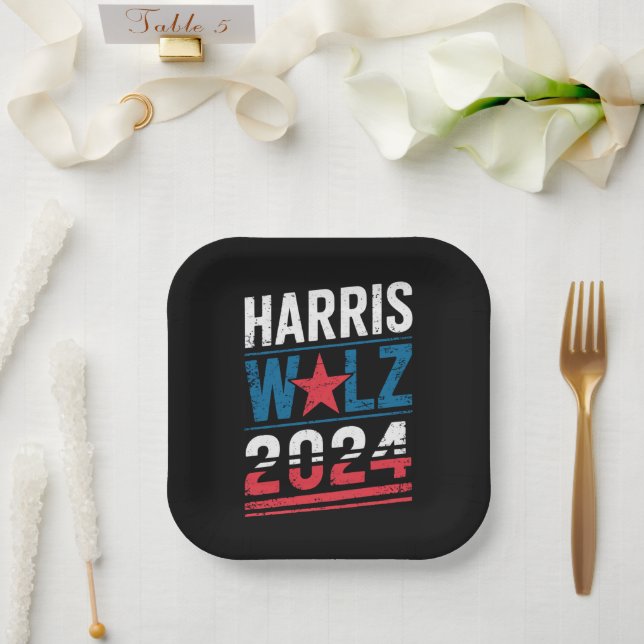 Assiettes En Carton Harris Waltz 2024 Election Kamala Harris Tim Waltz (Mariage)