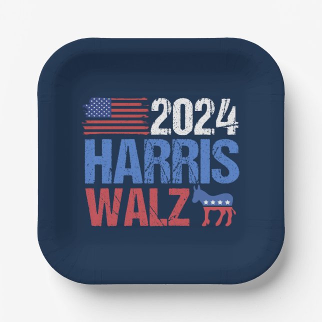 Assiettes En Carton Harris Walz Election Night Party Blue 2024 (Recto)