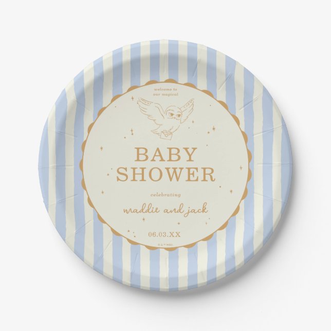 Assiettes En Carton Harry Potter Hedwig Blue Stripe Baby Shower (Devant)