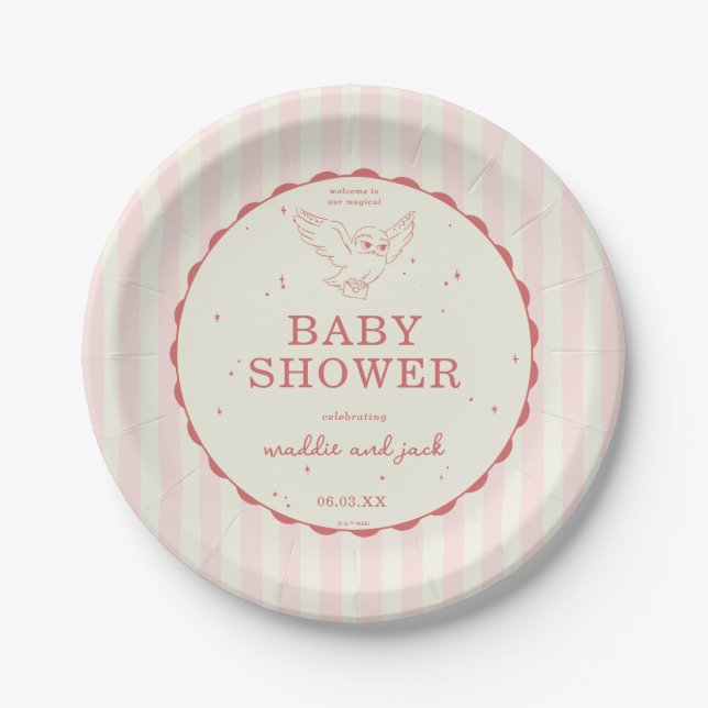 Assiettes En Carton Harry Potter Hedwig Pink Stripe Baby Shower (Devant)
