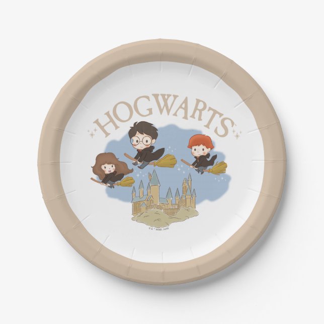 Assiettes En Carton HARRY POTTER™, Hermione & Ron Fly Over HOGWARTS™ (Devant)