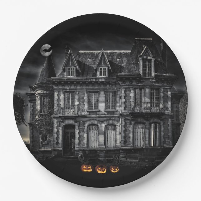 Assiettes En Carton Haunted House Halloween (Devant)