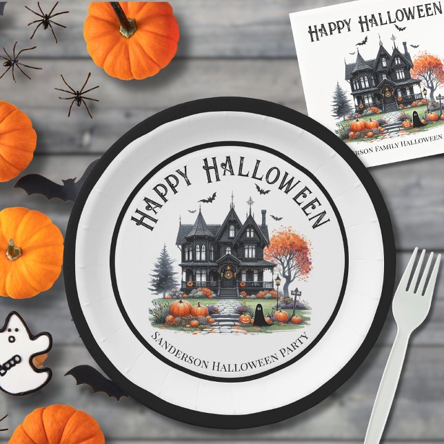 Assiettes En Carton Haunted House Halloween (Haunted House Halloween Paper Plates)