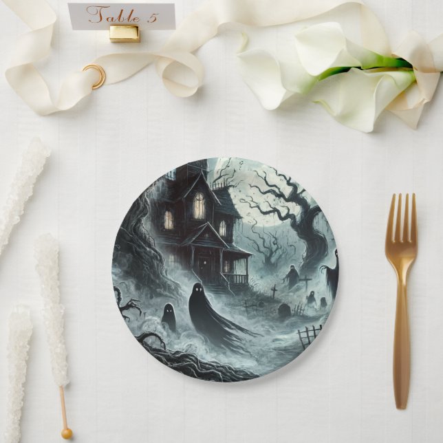 Assiettes En Carton Haunting Night Effrayant Haunted Maison Halloween  (Mariage)