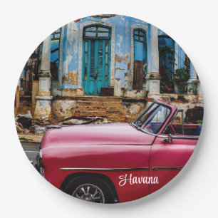 Assiettes En Carton Havana Cuba Voiture rouge Vintage