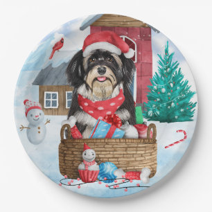 Assiettes En Carton Havanese Dog In snow Christmas Dog House