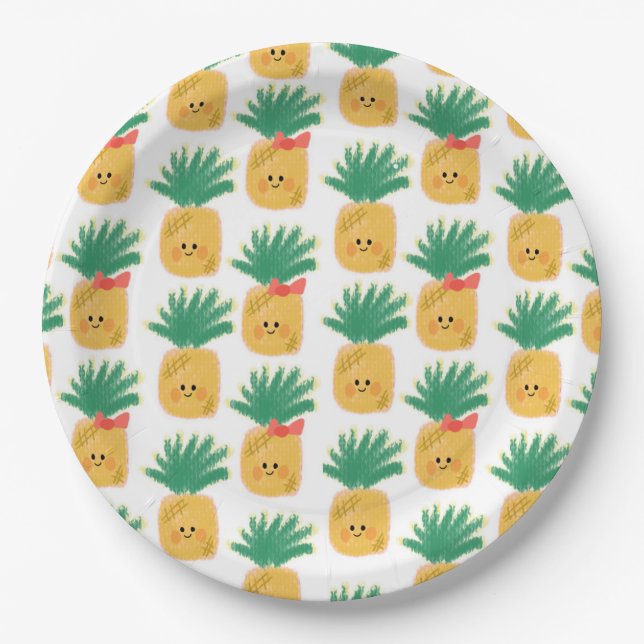 Assiettes En Carton Hawaii mignon ananas Tropical Anniversaire (Devant)