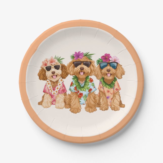 Assiettes En Carton Hawaiian Goldendoodle Dogs Flower Lei (Devant)
