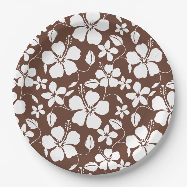 ASSIETTES EN CARTON HAWAIIAN HULA (HIBISCUS) BROWN (Devant)