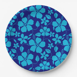 ASSIETTES EN CARTON HAWAIIAN HULA (HIBISCUS) DARK/LIGHT BLUE