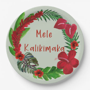 Assiettes En Carton Hawaiian Mele Kalikimaka couronne tropicale