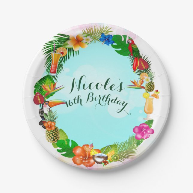 Assiettes En Carton Hawaiian Tropical Summer Things Frame Luau Party (Devant)