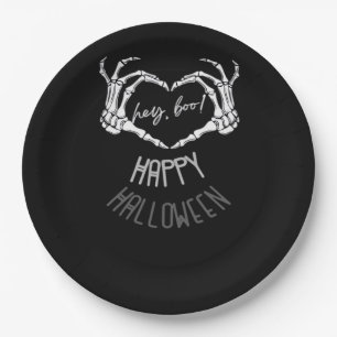 Assiettes En Carton Hé, Boo ! Happy Halloween Skeleton Hand Heart Clas