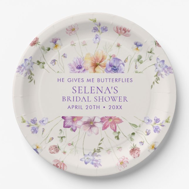 Assiettes En Carton He Gives Me Purple Butterflies Baby Shower Mariage (Devant)