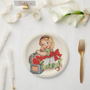 Assiettes En Carton Heart Girl Enfant Retro Enfants mignons