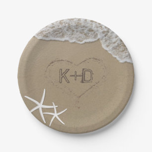 Assiettes En Carton Heart in the Sand Starfish Summer Beach Wedding