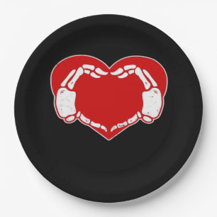 Assiettes En Carton Heart Skeleton mains gothique Valentine Rouge clas