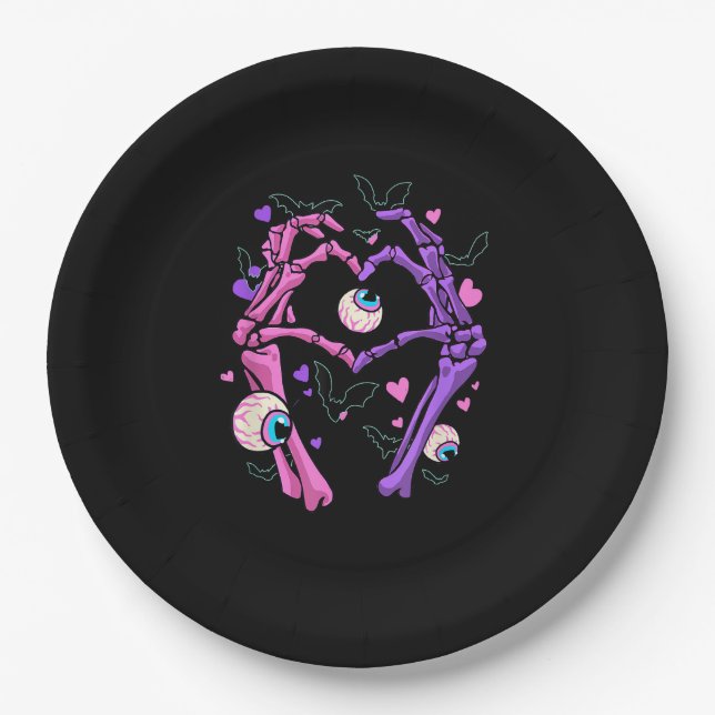 Assiettes En Carton Heart Skeleton Mains - Halloween Pastel Goth Eyeba (Devant)
