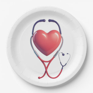 Assiettes En Carton Heart & Stethoscope Paper Plate   Medical Party Su