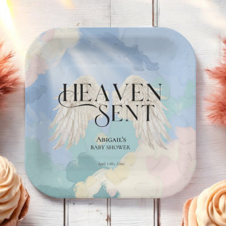 Assiettes En Carton Heaven Sent Angel Wings Pastel Baby shower
