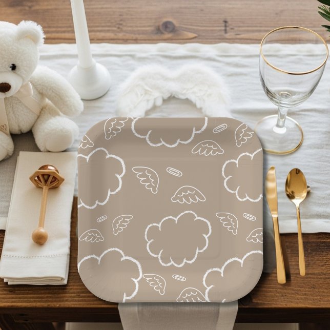 Assiettes En Carton  Heavenly Angel Halo Cloud  Beige   (Heavenly Angel Halo Cloud Beige Paper Plates)