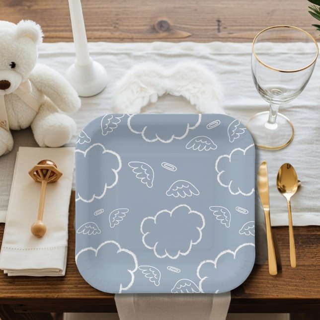 Assiettes En Carton  Heavenly Angel Halo Cloud  Blue   (Heavenly Angel Halo Cloud Blue Paper Plates)