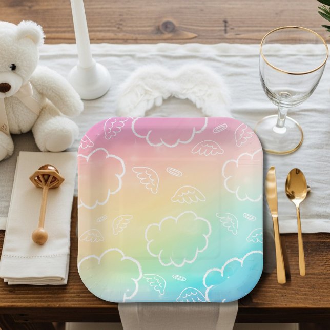 Assiettes En Carton  Heavenly Angel Halo Cloud  Rainbow   (Heavenly Angel Halo Cloud Rainbow Paper Plates)