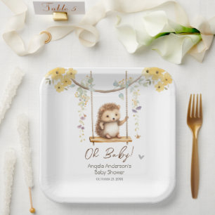 Assiettes En Carton Hegehog Floral de printemps Oh Baby shower