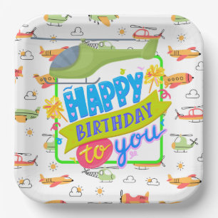 Assiettes En Carton Hélicoptère Joyeux anniversaire
