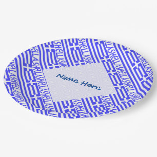 Assiettes En Carton Hellas et drapeau grec Personnalisation en bleu ca